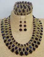 Beautiful Purple Bib Choker Chunky Glass Beaded Necklace, Bracelet, Earrings Set